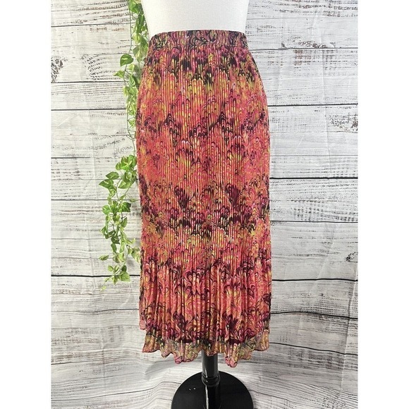 Krazy Kat Skirt size XXL Pink Green Paisley Pleated Sheer Midi Modest Boho - Picture 2 of 13